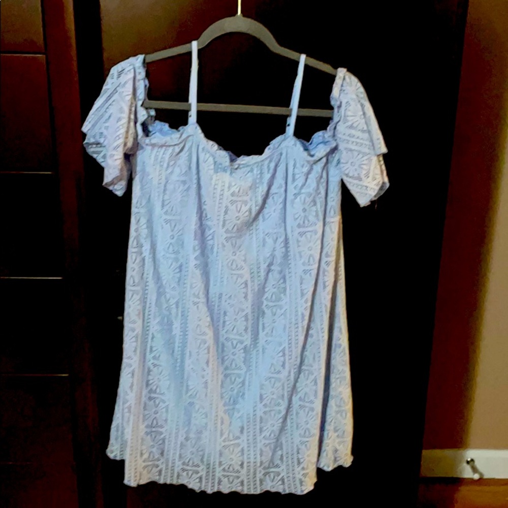Blue Lace Shoulder Peek A Boo Dress